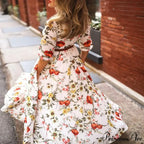 Long Dress Floral Pattern Pleated Swing Evening Dress