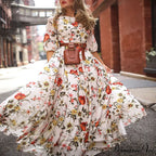 Long Dress Floral Pattern Pleated Swing Evening Dress