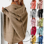 Long Hooded Cardigan Women Solid Color Braid Knit Overcoat