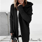 Long Hooded Cardigan Women Solid Color Braid Knit Overcoat
