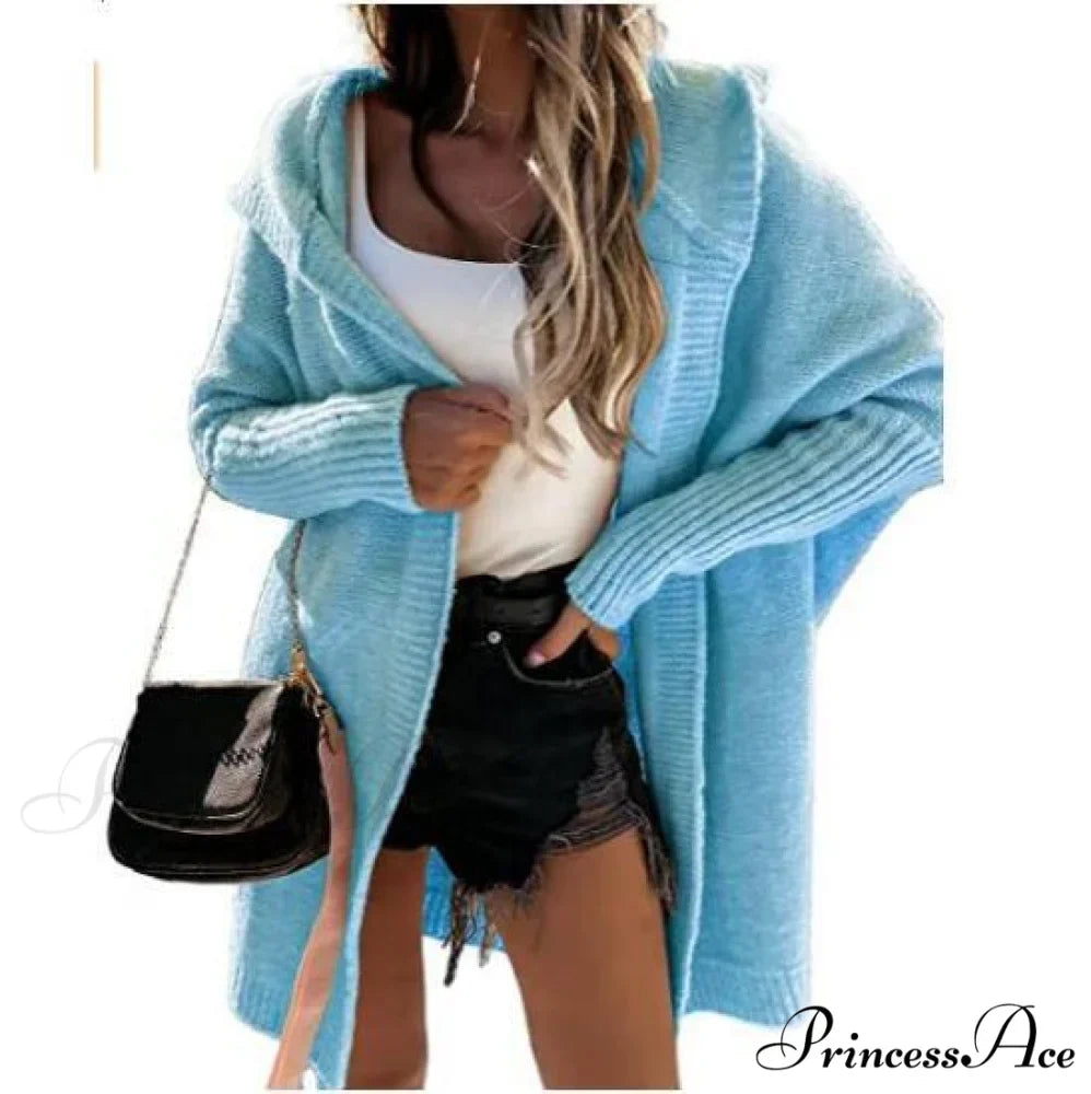 Long Hooded Cardigan Women Solid Color Braid Knit Overcoat