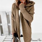 Long Hooded Cardigan Women Solid Color Braid Knit Overcoat