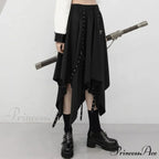 Long Irregular Dark Tie Street Wind Weave Buckle Y2k Skirt