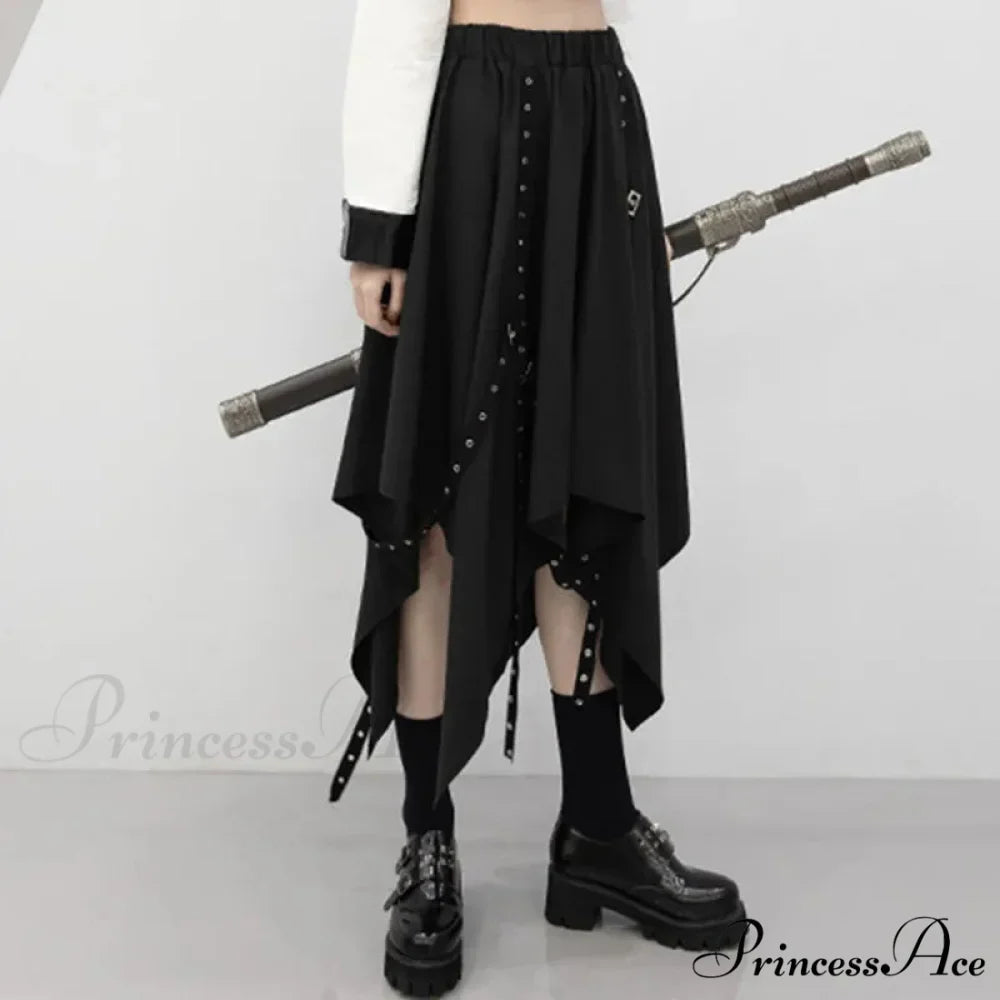 Long Irregular Dark Tie Street Wind Weave Buckle Y2k Skirt