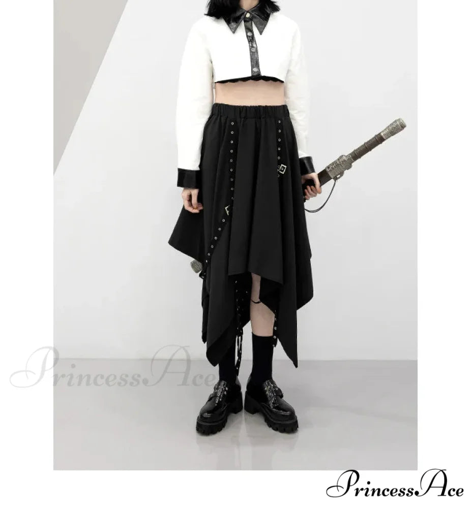 Long Irregular Dark Tie Street Wind Weave Buckle Y2k Skirt