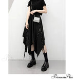 Long Irregular Dark Tie Street Wind Weave Buckle Y2k Skirt