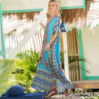 Long Kaftan Dress Rayon Cultural Floral Print Beach Sundress