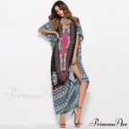 Long Kaftan Dress Rayon Cultural Floral Print Beach Sundress