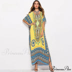 Long Kaftan Dress Rayon Cultural Floral Print Beach Sundress