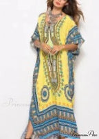 Long Kaftan Dress Rayon Cultural Floral Print Beach Sundress