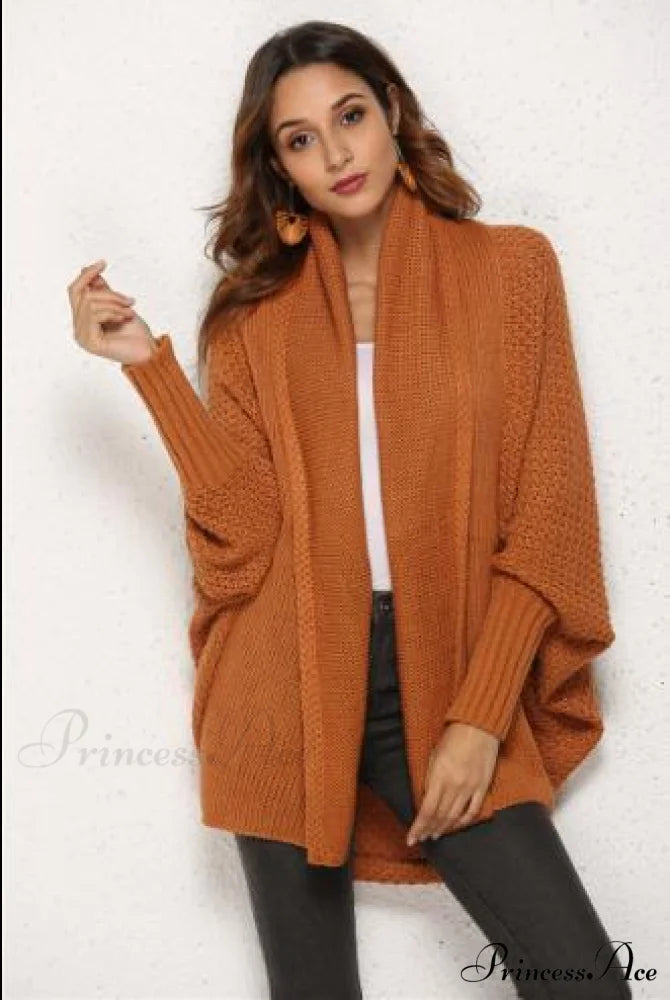 Long Knit Pocket Coat Female Casual Bat Sleeve Cardigan