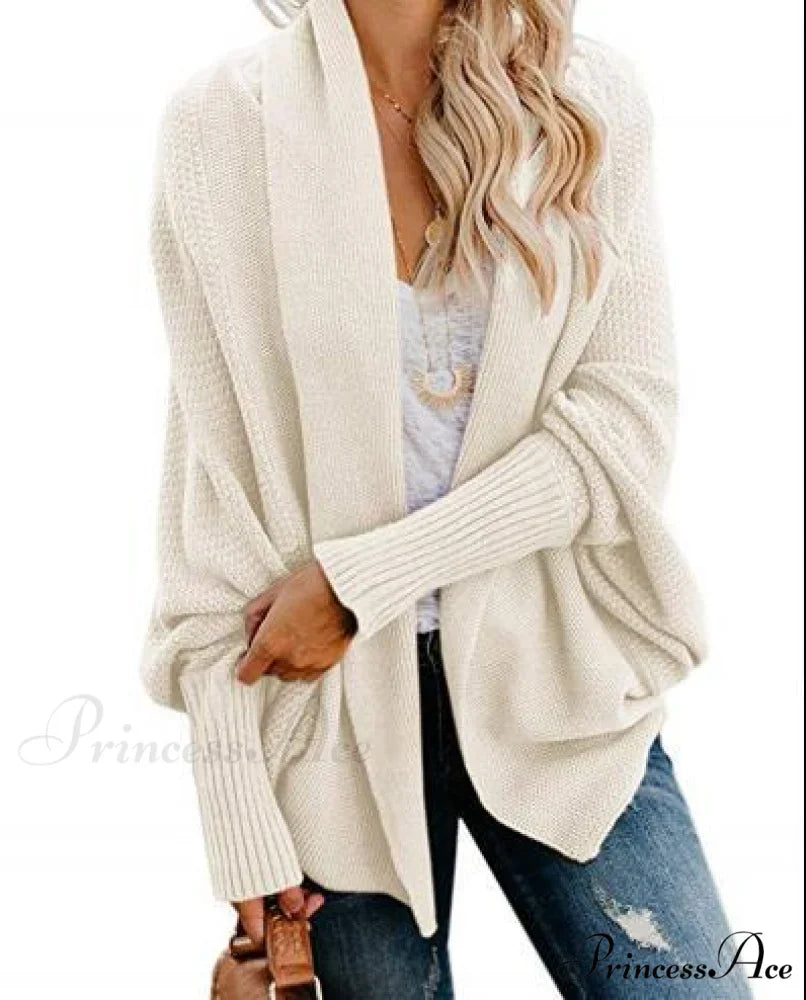 Long Knit Pocket Coat Female Casual Bat Sleeve Cardigan