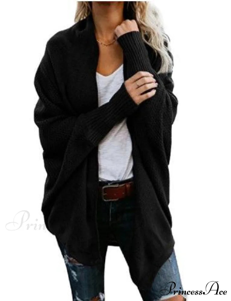 Long Knit Pocket Coat Female Casual Bat Sleeve Cardigan