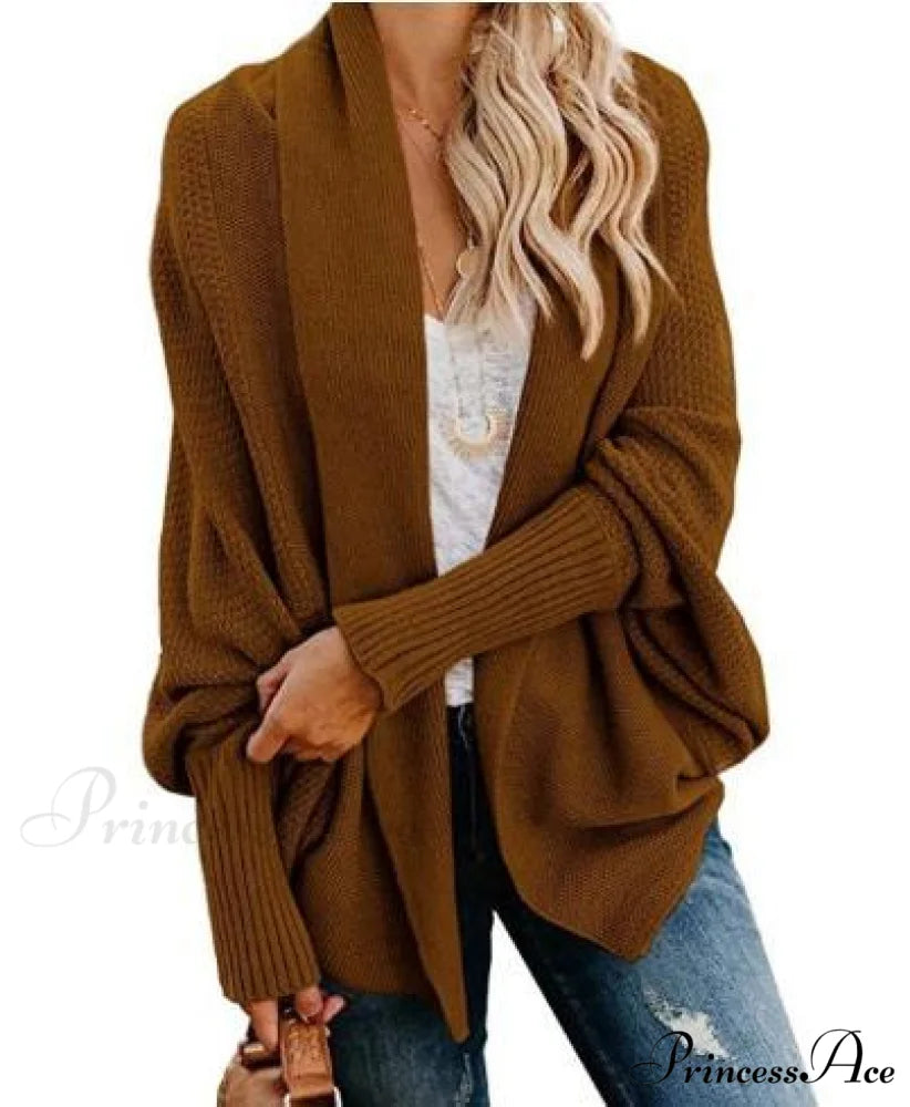 Long Knit Pocket Coat Female Casual Bat Sleeve Cardigan