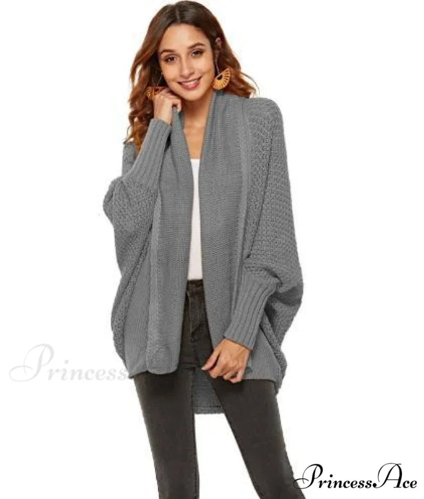 Long Knit Pocket Coat Female Casual Bat Sleeve Cardigan