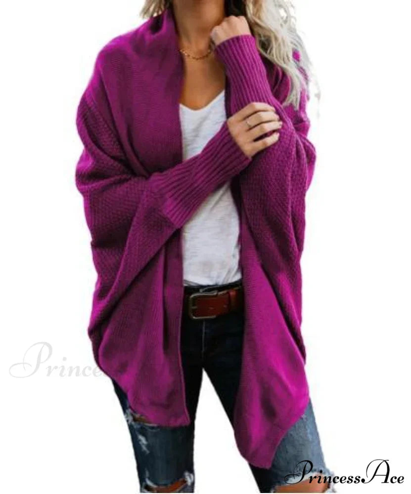 Long Knit Pocket Coat Female Casual Bat Sleeve Cardigan