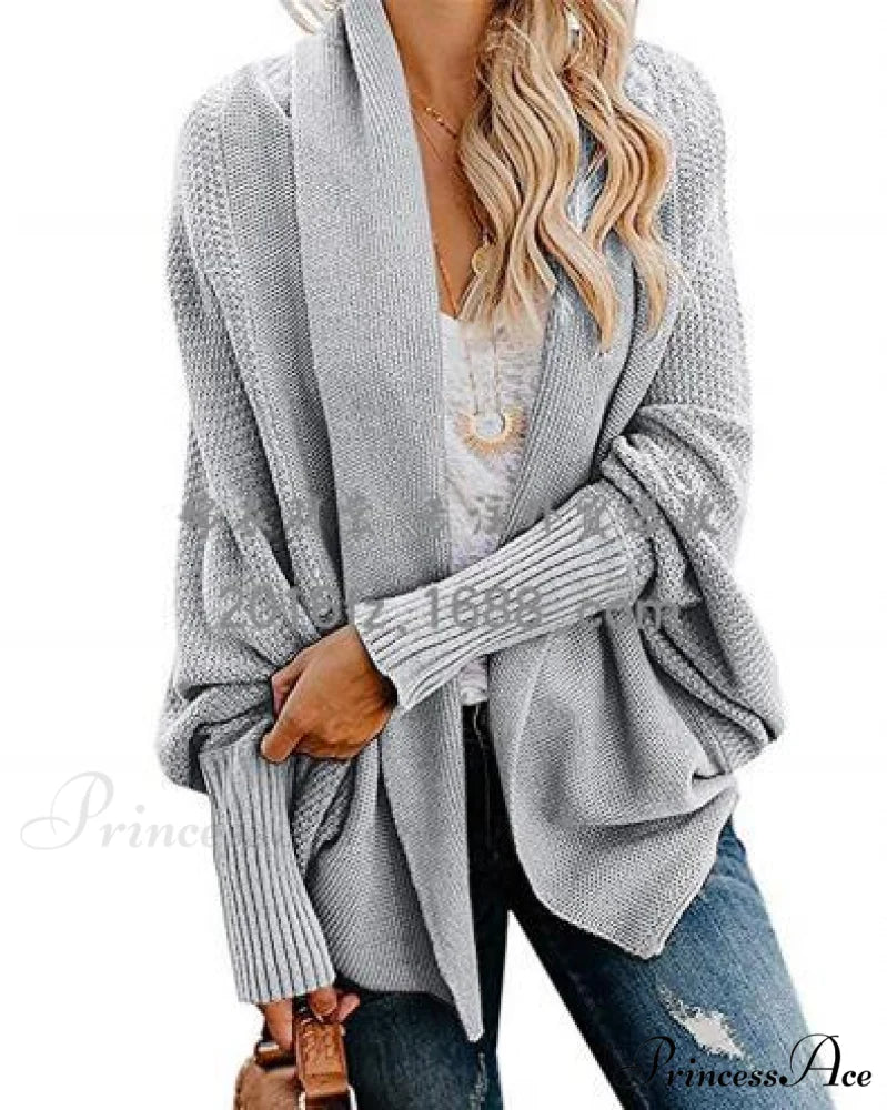 Long Knit Pocket Coat Female Casual Bat Sleeve Cardigan