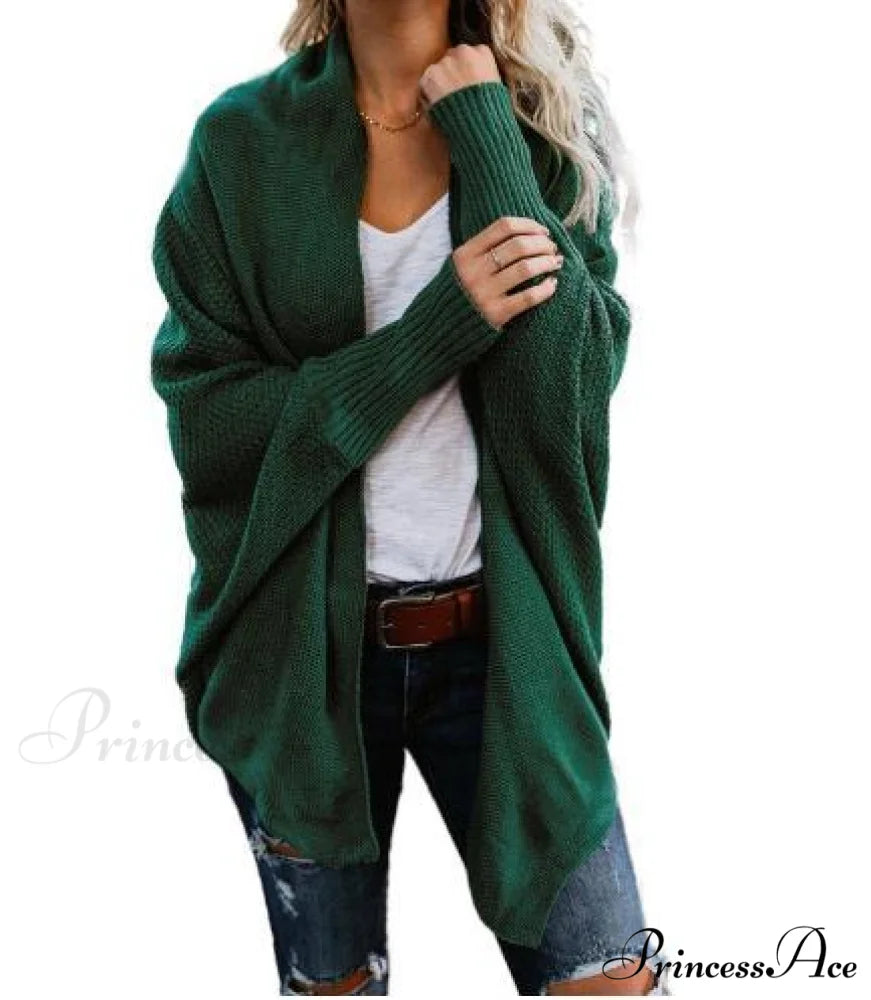 Long Knit Pocket Coat Female Casual Bat Sleeve Cardigan