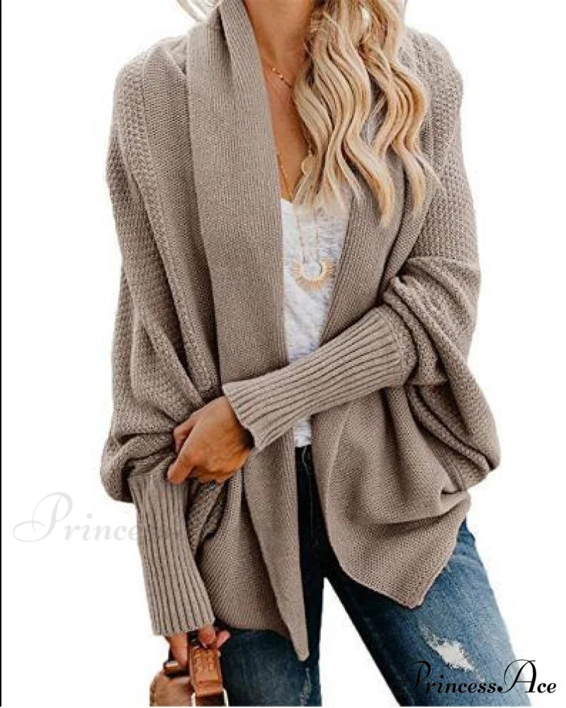 Long Knit Pocket Coat Female Casual Bat Sleeve Cardigan