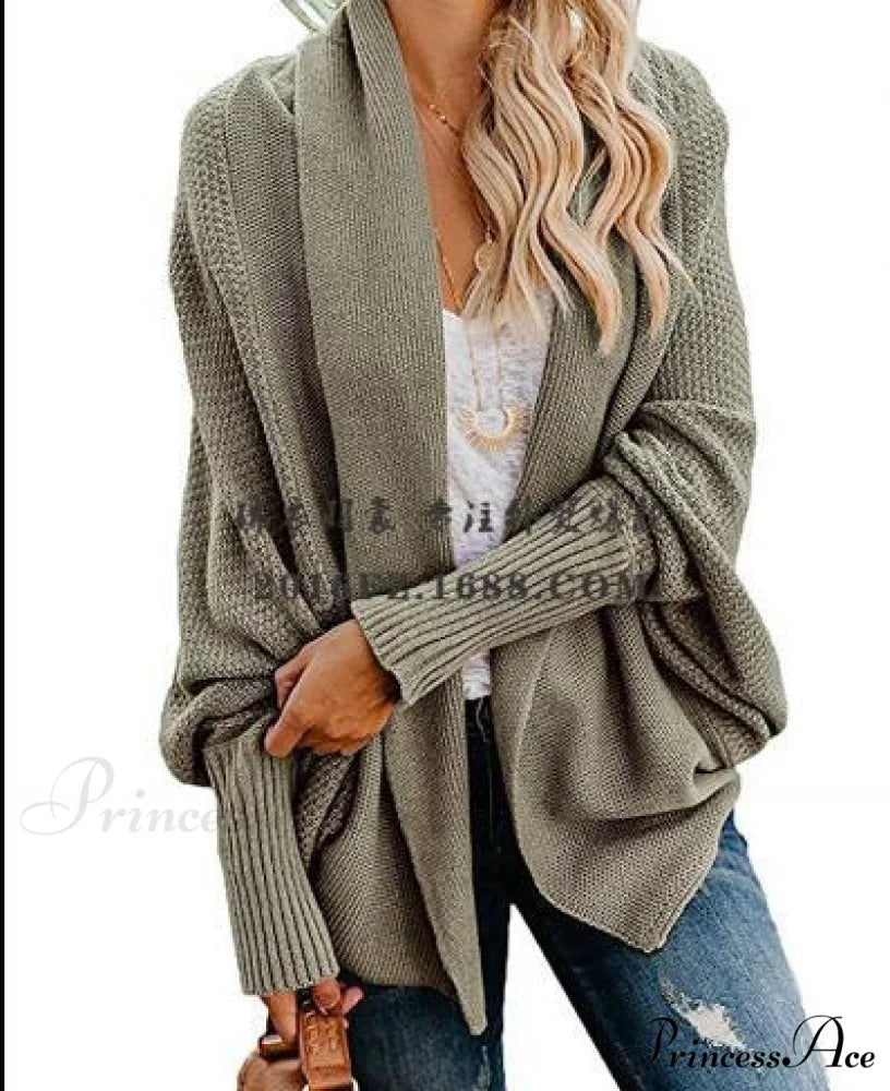 Long Knit Pocket Coat Female Casual Bat Sleeve Cardigan