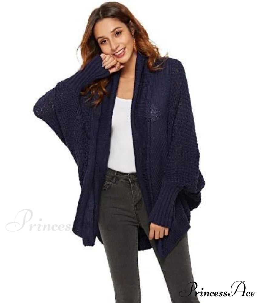 Long Knit Pocket Coat Female Casual Bat Sleeve Cardigan
