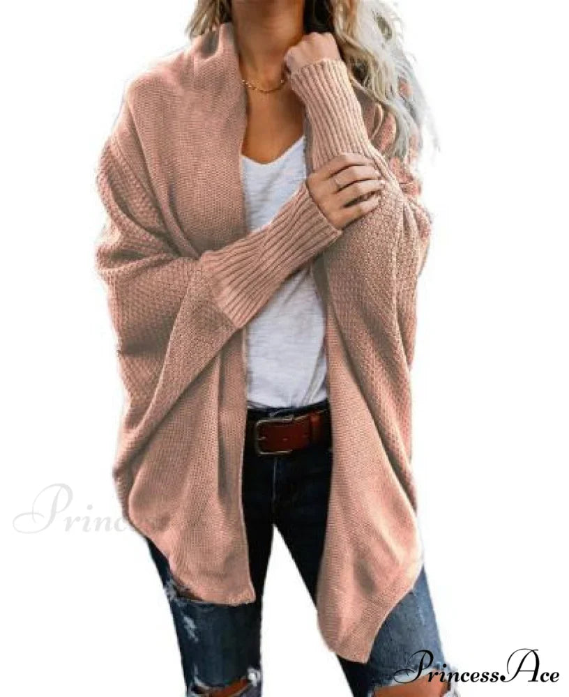 Long Knit Pocket Coat Female Casual Bat Sleeve Cardigan