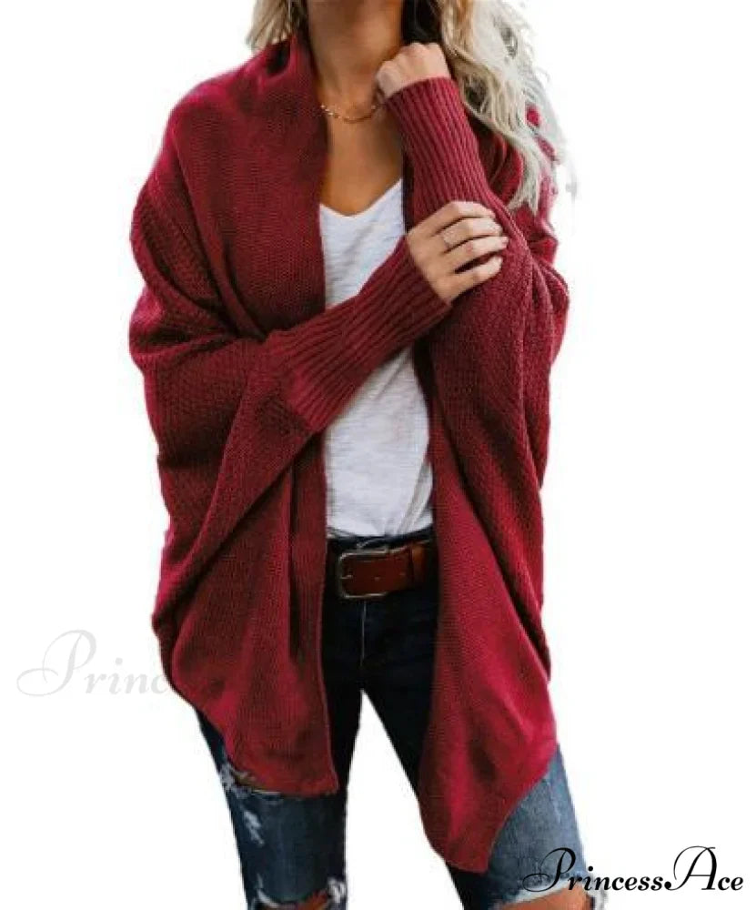 Long Knit Pocket Coat Female Casual Bat Sleeve Cardigan