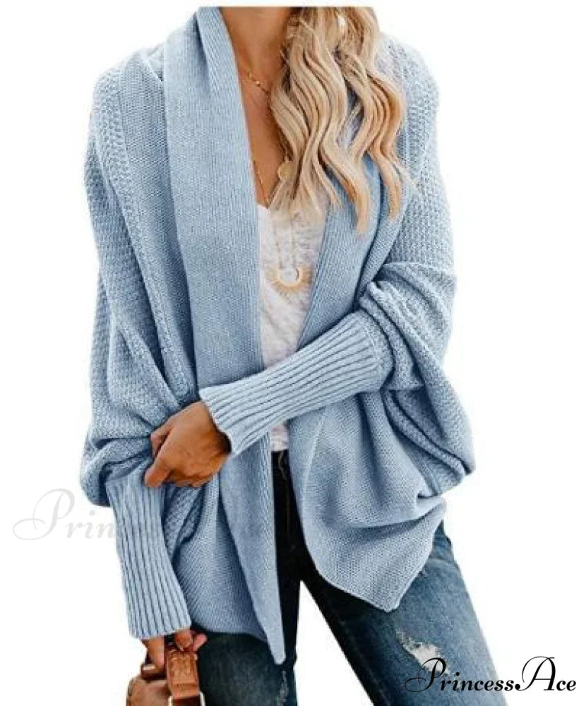 Long Knit Pocket Coat Female Casual Bat Sleeve Cardigan