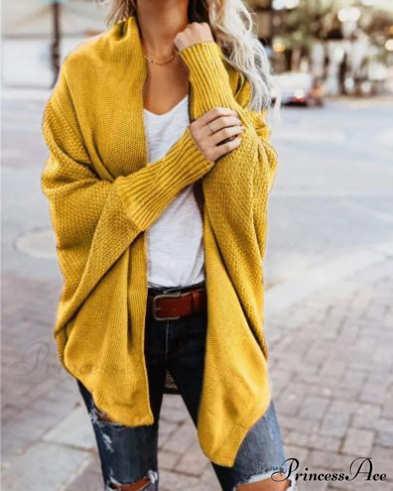 Long Knit Pocket Coat Female Casual Bat Sleeve Cardigan