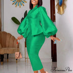 Long Lantern V Neck Bodycon Dress