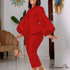 Long Lantern V Neck Bodycon Dress