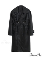 Long Oversized Black Brown Pu Leather Double Breasted Loose Luxury Designer Stylish Coat