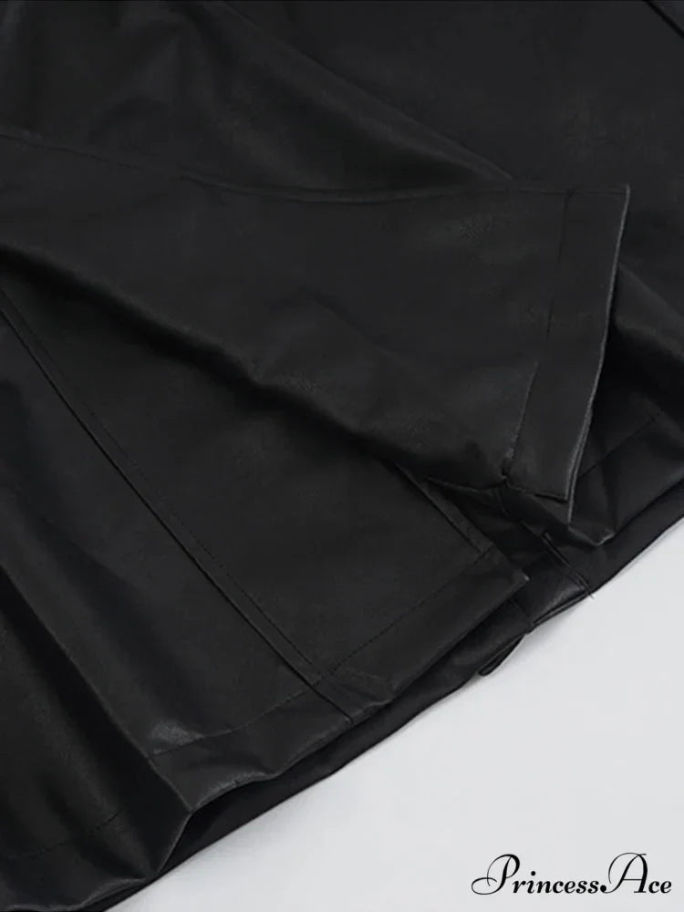 Long Oversized Black Brown Pu Leather Double Breasted Loose Luxury Designer Stylish Coat