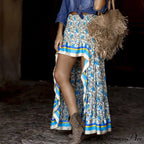 Long Skirt Tall Waist Asymmetrical Hem Floral Pattern Free-spirited