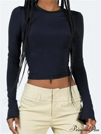 Long Sleeve Backless Casual Slim Fit Pullovers T-Shirts