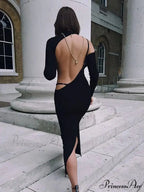 Long Sleeve Backless Party for Women Clothes Club Elegant Gown Hot Midi Dress Fashion Outfits