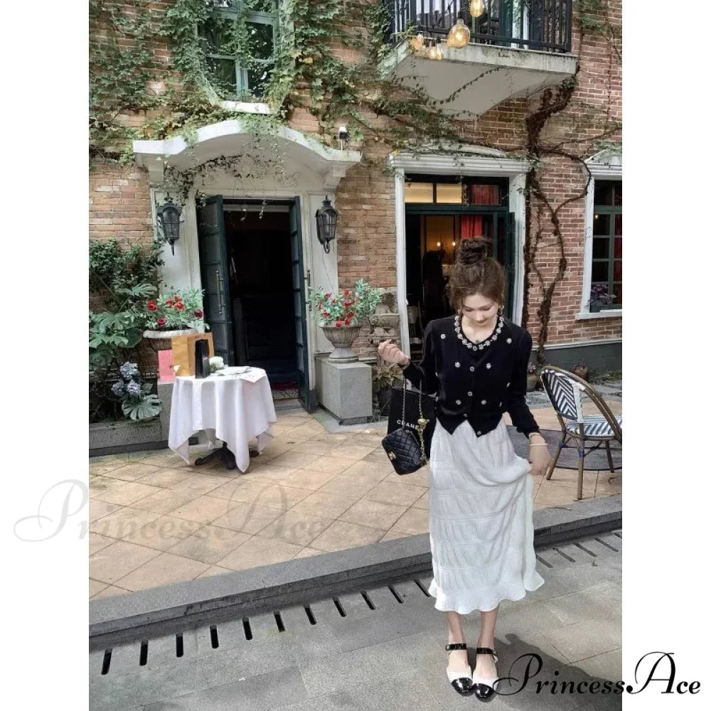 Long Sleeve Beaded Slim Cardigan