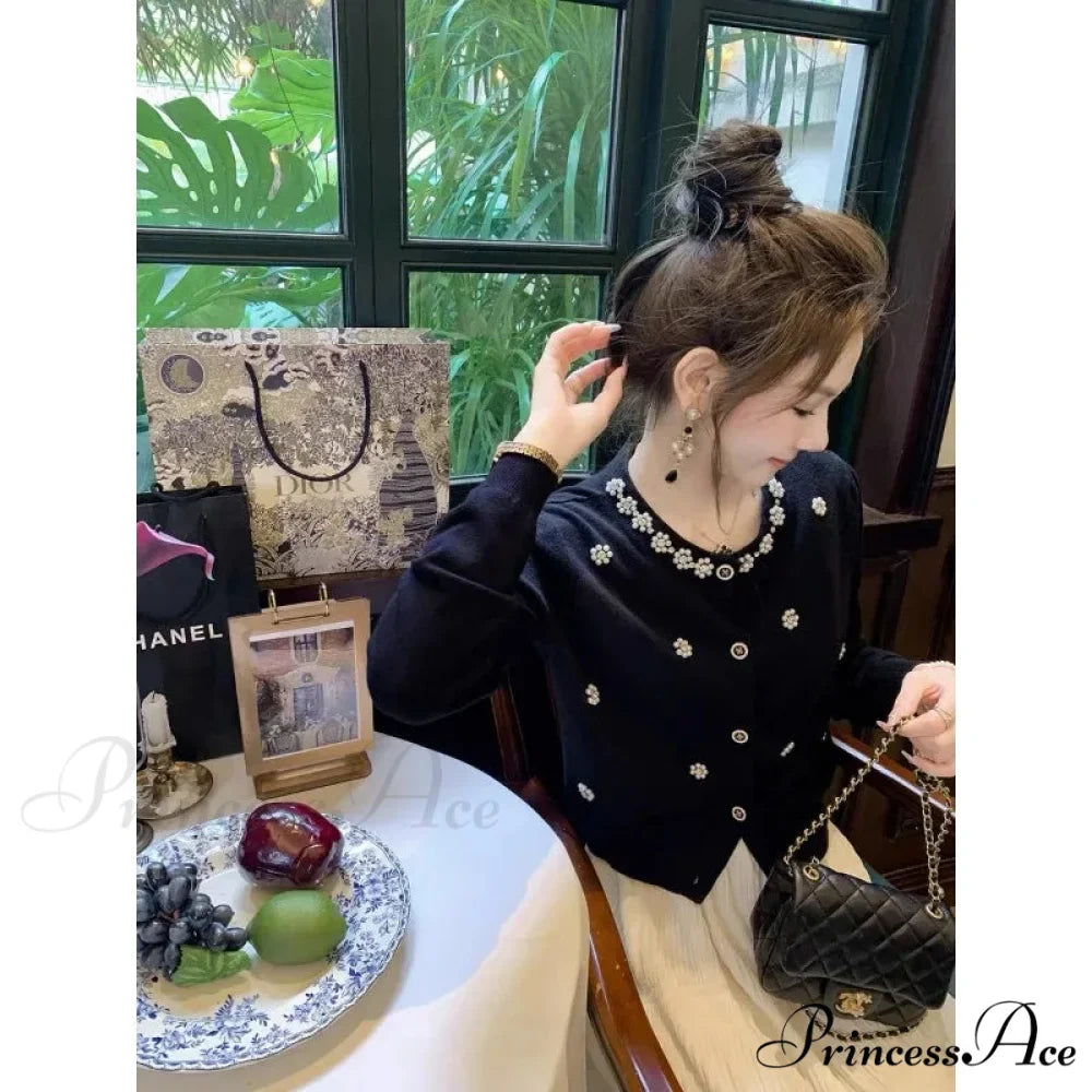 Long Sleeve Beaded Slim Cardigan