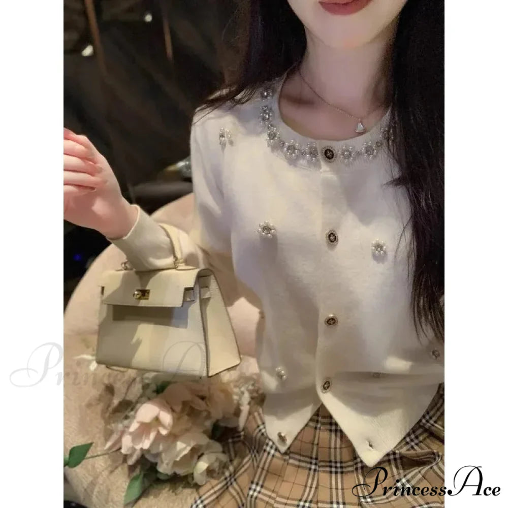 Long Sleeve Beaded Slim Cardigan