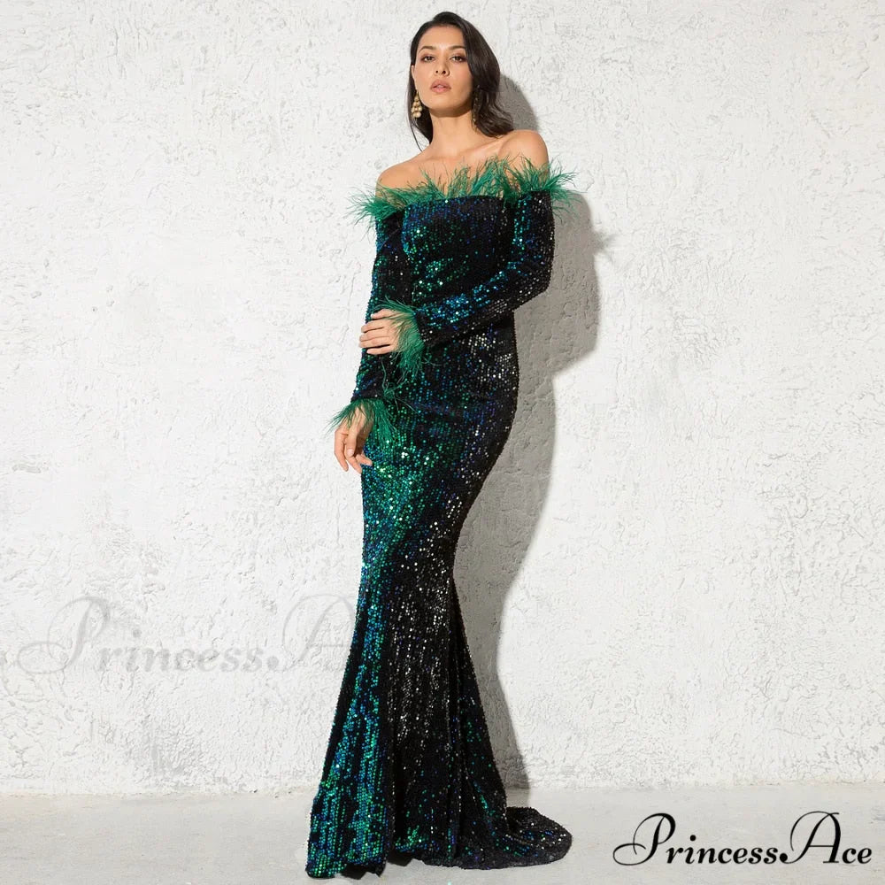 Long Sleeve Bodycon Stretchy Slash Neck Mermaid Dress