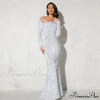 Long Sleeve Bodycon Stretchy Slash Neck Mermaid Dress