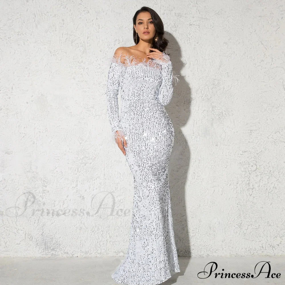 Long Sleeve Bodycon Stretchy Slash Neck Mermaid Dress