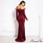 Long Sleeve Bodycon Stretchy Slash Neck Mermaid Dress