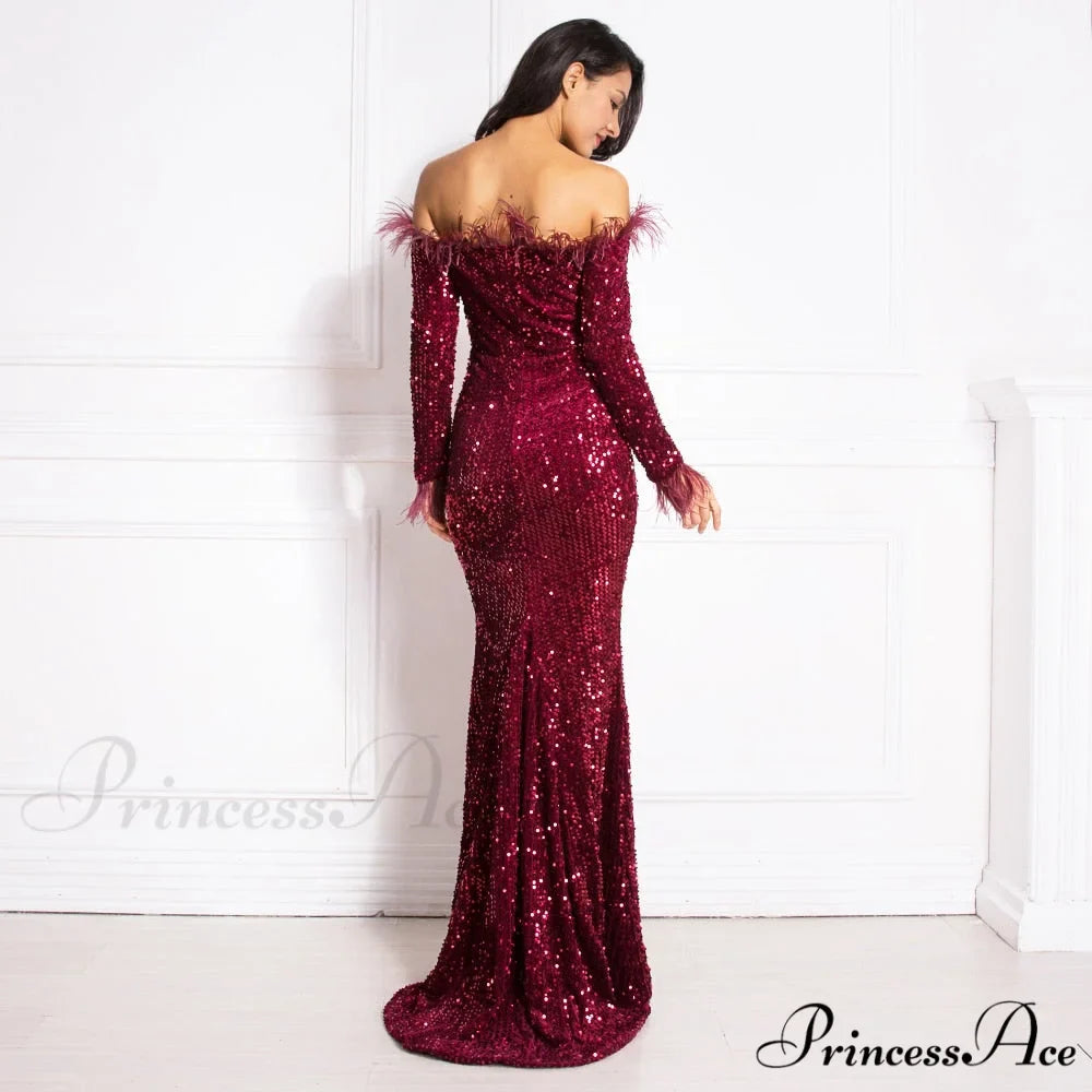 Long Sleeve Bodycon Stretchy Slash Neck Mermaid Dress