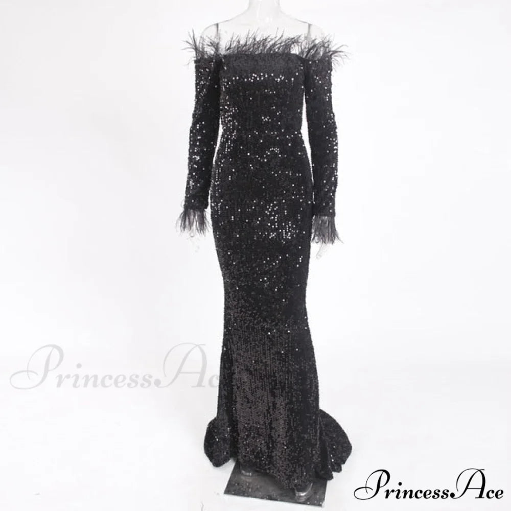 Long Sleeve Bodycon Stretchy Slash Neck Mermaid Dress