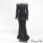 Long Sleeve Bodycon Stretchy Slash Neck Mermaid Dress