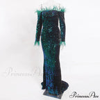 Long Sleeve Bodycon Stretchy Slash Neck Mermaid Dress