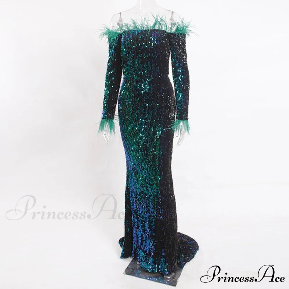 Long Sleeve Bodycon Stretchy Slash Neck Mermaid Dress