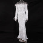 Long Sleeve Bodycon Stretchy Slash Neck Mermaid Dress