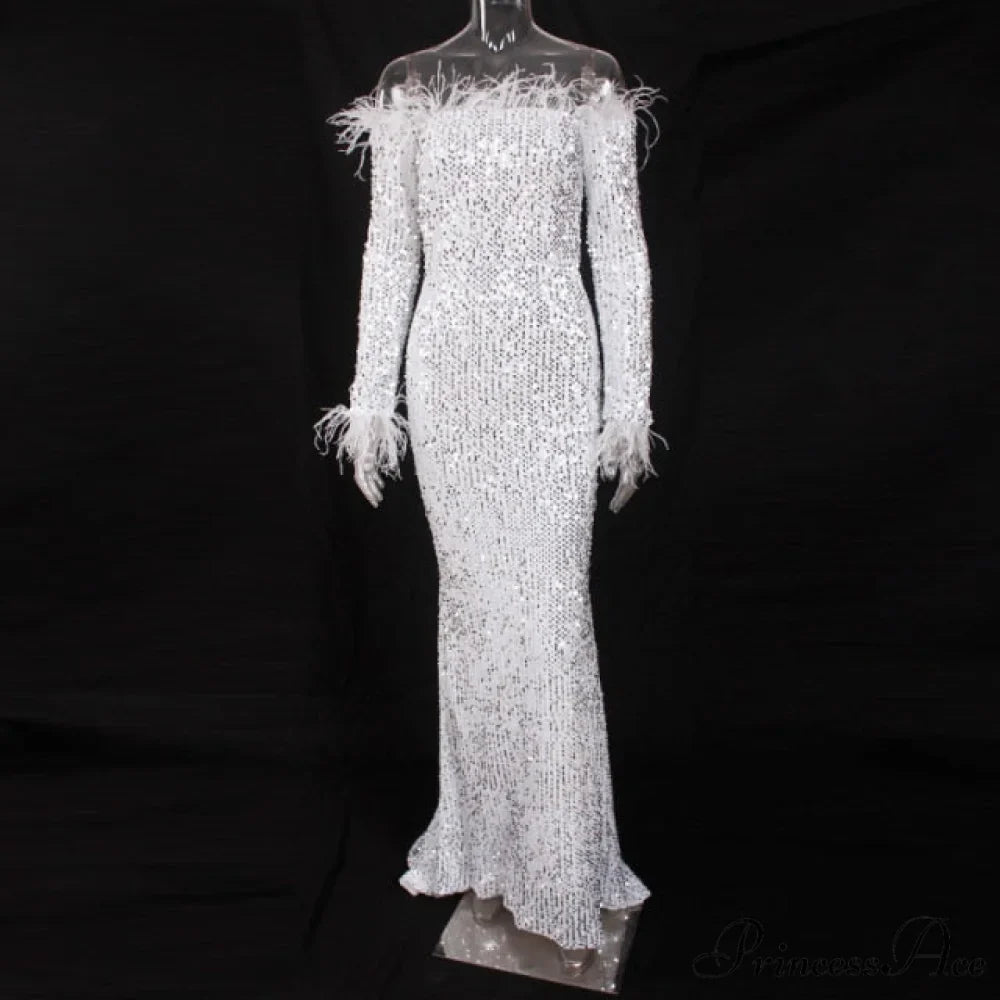 Long Sleeve Bodycon Stretchy Slash Neck Mermaid Dress